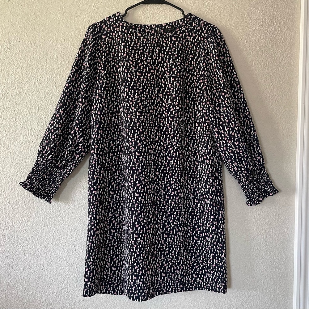Ann Taylor Shift Dress Women’s 4 Speckled Abstract Smocked Cuffs Relaxed Fit